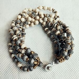 Teng Yue Vintage Paper Wrapped Bead Beads Beaded Twisted Charcoal Bracelet EUC